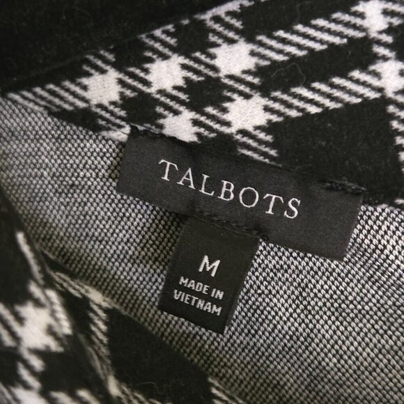 Talbots Windowpane Plaid Fleece Long Sleeve Mock Neck Dress Black Cream  Size M - Picture 6 of 7